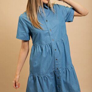 Short-Sleeve Relaxed Blue Jean Dress